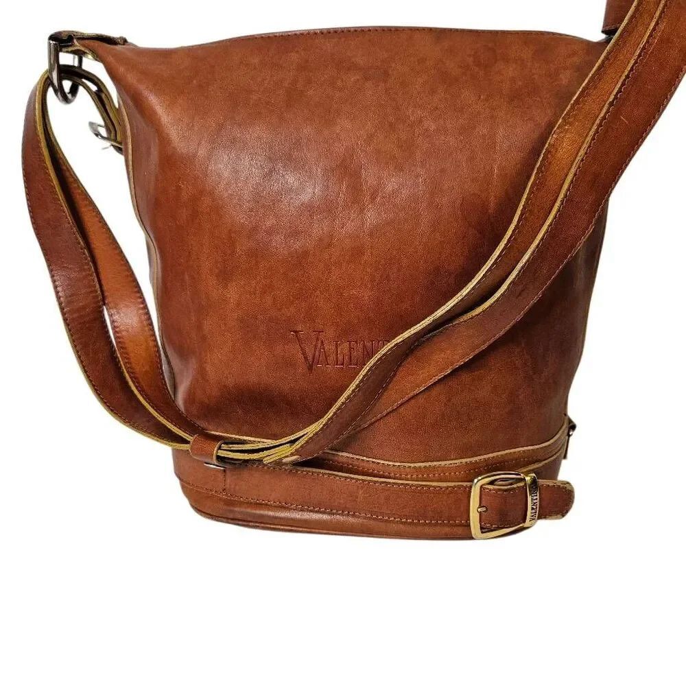 Valentina brown leather shoulder/crossbody hobo bag.